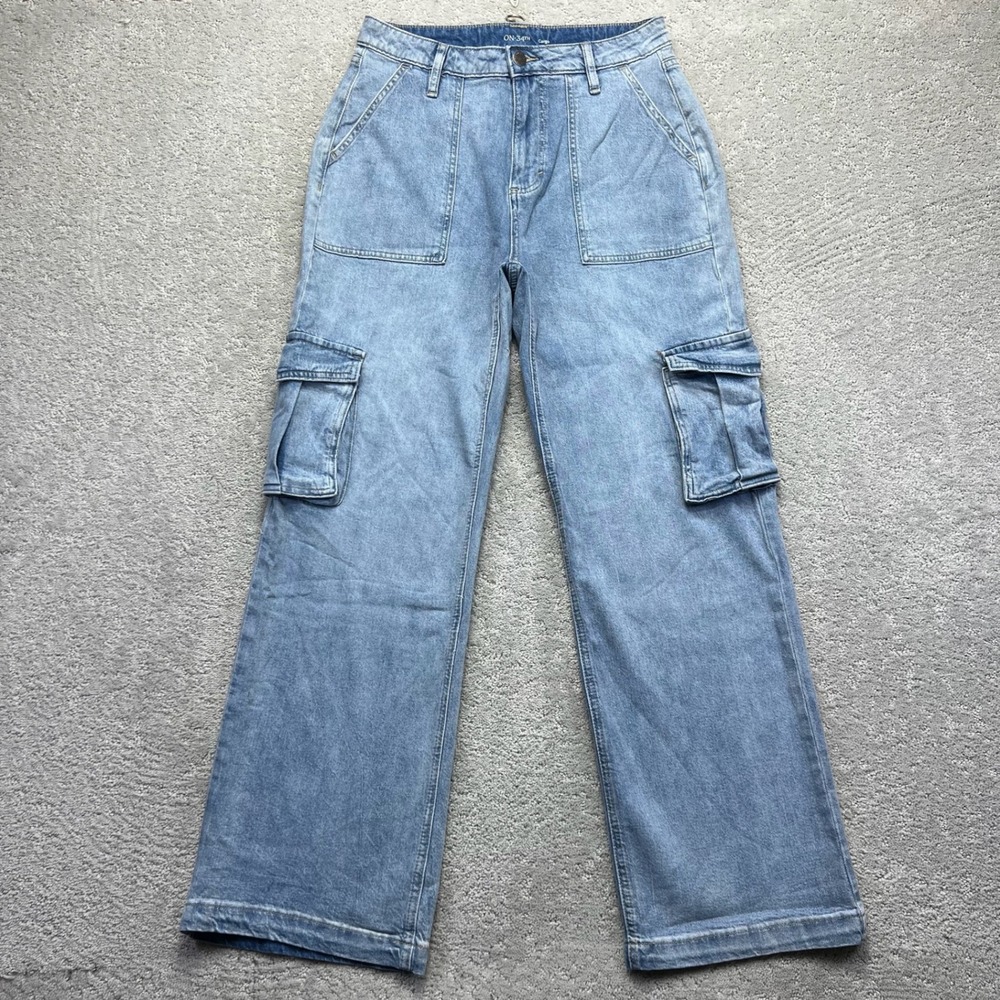 ON 34TH Jeans Womens Size 10 Light Wash Cargo Wide Leg Denim‎ Stretch High Rise
